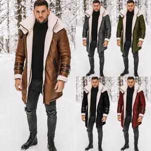 Heren Winter Faux Shearling Jas Verdikt Suèdejacks Met Kunstbont Voering Halflange Warme Parka Patchwork Overkleding Top