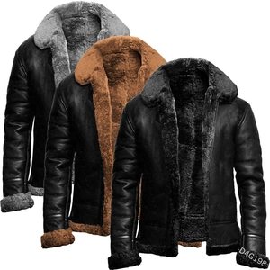 Chaqueta de Invierno para Hombre de Gamuza Sintética y Piel Sintética Engrosada B3 Bomber Streetwear Casual Ropa de Abrigo Solapa Manga Larga Abrigo