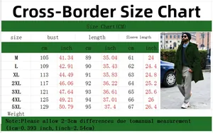 Detailed size chart for men's wool blend duffle coat with hooded horn button design