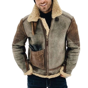 Herren Fliegerjacke aus braunem Wildlederimitat mit warmem Sherpa-Futter und Kontrastdetails