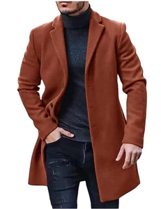 Men's wool blend overcoat in caramel brown, classic notched lapel single-breasted design