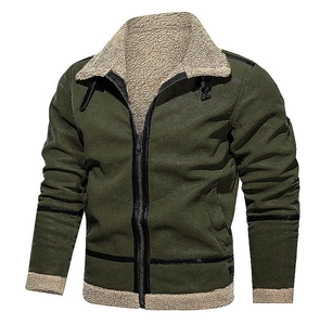Abrigo de invierno para hombre en ante sintético verde oscuro con cuello de forro polar