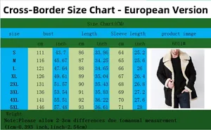 Detailed size chart for men's faux suede long coat featuring measurements from S to 5XL