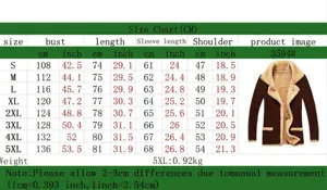 Tableau des tailles détaillé pour manteau en suédine homme avec unités CM et pouces