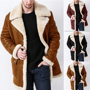 Thick faux suede leather jacket for men with warm shearling collar in three colors
