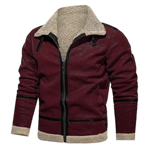 Chaqueta de hombre en ante sintético burdeos con forro de lana sherpa gruesa