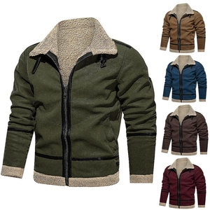 Chaqueta de Antinte Sintético con Solapa Vintage para Hombre Forrada de Borreguito Invierno Cálido Abrigo Grueso de Forro Polar con Cremallera y Bolsillos Múltiples