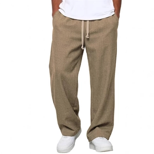 Pantaloni casual kaki da uomo con coulisse e texture in cotone traspirante