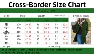 Size chart showing bust, length, and sleeve measurements for women wool coat from S to 3XL