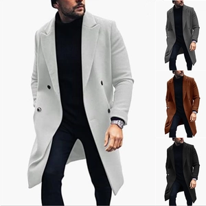Men's Double Breasted Woolen Overcoat Slim Fit Long Trench Coat Winter Warm Fashion Casual Business Jacket