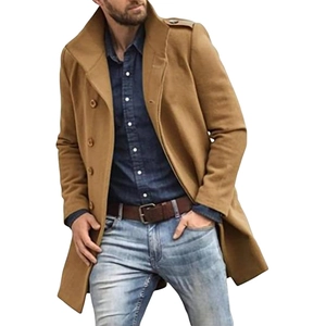 Classic camel wool overcoat for men with single-breasted design and sharp lapels for autumn