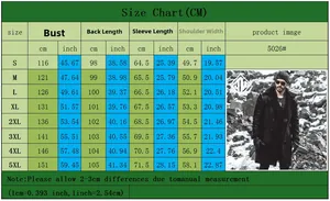 Detailed men's suede jacket size chart with measurements from S to 5XL for perfect fit