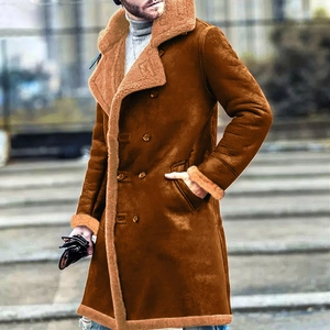 Cappotto da Uomo Vintage in Finta Pelle Scamosciata Foderato in Sherpa Caldo Inverno Doppiopetto Revers Trench Coat Giacca Casual