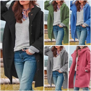 Cappotto In Lana Lungo Con Cappuccio Casual Da Donna Monopetto Caldo Soprabito Invernale Tinta Unita Abbigliamento Largo