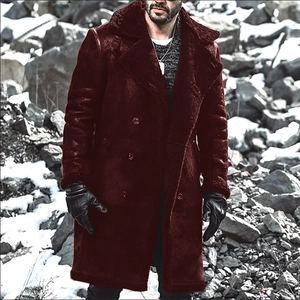 Men's winter faux suede coat with thick wool lining and double-breasted lapel design