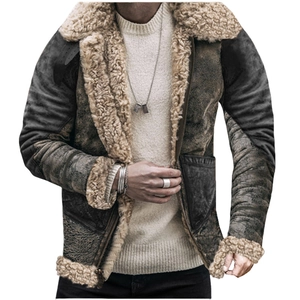 Men's vintage faux suede shearling jacket with thick fleece lining and distressed leather finish