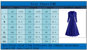 Detailed size chart for the long sleeve dress including bust and length measurements