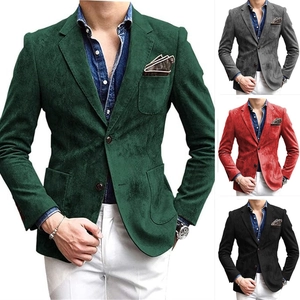 Men's casual corduroy suit blazer with notch lapel and two-button closure in multiple colors