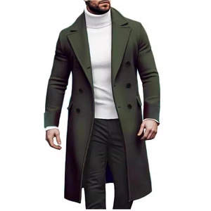Men's wool blend double breasted overcoat in dark green with a slim fit design