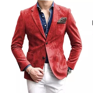 Men's casual red blazer with two-button closure and notch lapel in textured fabric