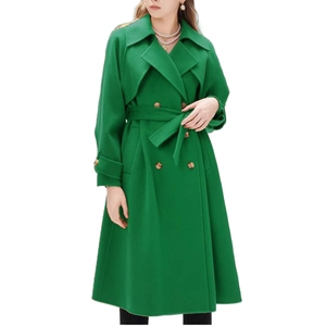 Manteau long classique en laine vert vif croisé avec ceinture assortie à la taille