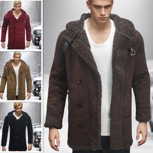 Cappotto da Uomo in Pelle Scamosciata Invernale Foderato in Pelliccia Sintetica Giacca con Cappuccio Calda Casual Tinta Unita Parka da Uomo