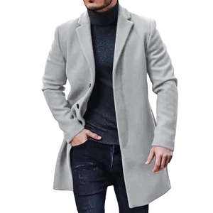 Men's slim fit wool blend overcoat in light grey with a classic notched lapel design