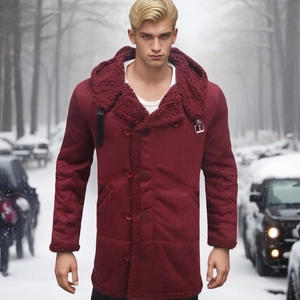 Cappotto invernale da uomo in finto camoscio bordeaux con calda fodera in lana