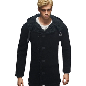 Cappotto invernale lungo da uomo in finta pelle scamosciata con cappuccio e pelliccia sintetica