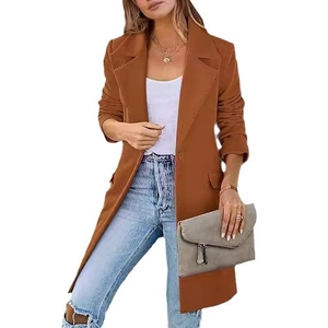 Mid-length caramel wool coat with lapel collar and single button for women casual style