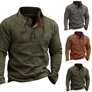 Maglia Henley da uomo a maniche lunghe in maglia a nido d'ape con cerniera a contrasto