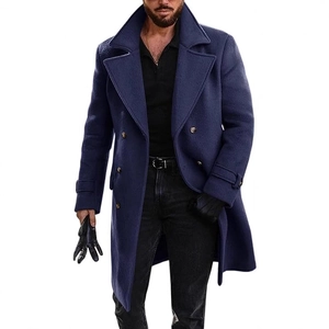 Men's wool blend overcoat in navy blue with classic lapels and double-breasted buttons