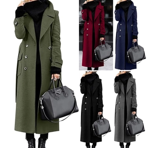 Cappotto lungo in misto lana da donna con doppio petto e ampi revers in vari colori