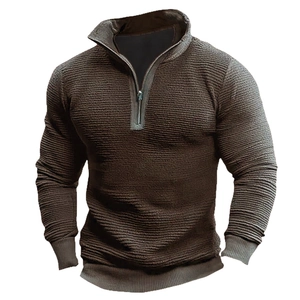 Pull décontracté en maille pour homme avec demi-fermeture éclair et col montant