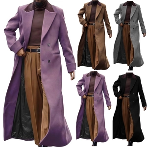 Men's Long Wool Blend Overcoat Double Breasted Thicken Winter Trench Coat Slim Fit British Style Business Casual Outerwear