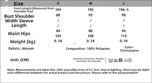 Detailed size chart for champagne lace V-neck dress including bust and waist measurements