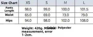Size chart for women's houndstooth wide leg pants showing measurements in XS to L sizes