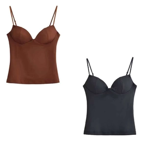 Women Sexy Satin Camisole With Built-in Bra Padding Adjustable Spaghetti Straps V Neck Summer Tank Top Elegant Cami