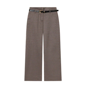 Vintage Houndstooth Wide Leg Pants For Women High Waist Straight Trousers With Belt Autumn Winter Fashion Commute Wear