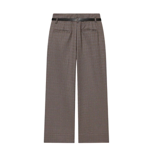Vintage houndstooth wide-leg trousers in brown grey with a thin black waist belt