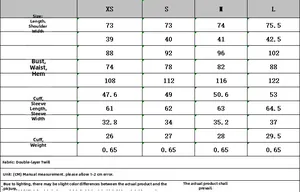 Detailed size chart for women's blazer and pants set including length and measurements