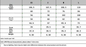 Size chart for women high waist straight trousers with length waist and hip measurements