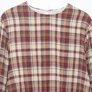 Classic red plaid check mini dress with round neck and back button detail for women