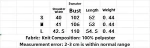 Size chart for vintage V-neck jacquard knitted vest showing S to L measurements and weight