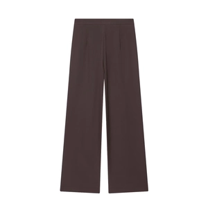 Deep chocolate brown high-waisted wide-leg dress trousers with tailored waist darts