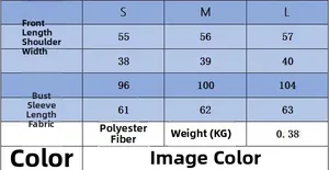 Detailed size guide for long sleeve knit sweater showing S to L measurements in cm