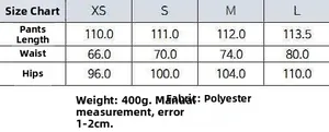 Size chart for khaki wool blend trousers with detailed waist and length measurements