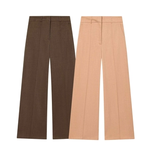 Women Elegant High Waisted Straight Wide Leg Suit Pants Premium Polyester Blend Center Crease Office Casual Trousers