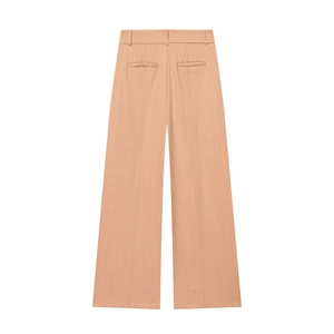 Modern khaki green wool blend stylish casual trousers with high waist wide leg design