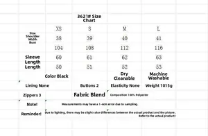 Size chart detail for black faux leather biker jacket with fur trim and measurements